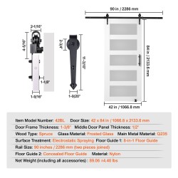 Puulasiliukuovi 1067x2134 mm kuusi huurrettu lasi asennussarja