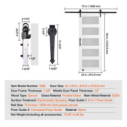 Liukuovi kuusipuusta ja huurrelasista 813x2134 mm kiskosarjalla