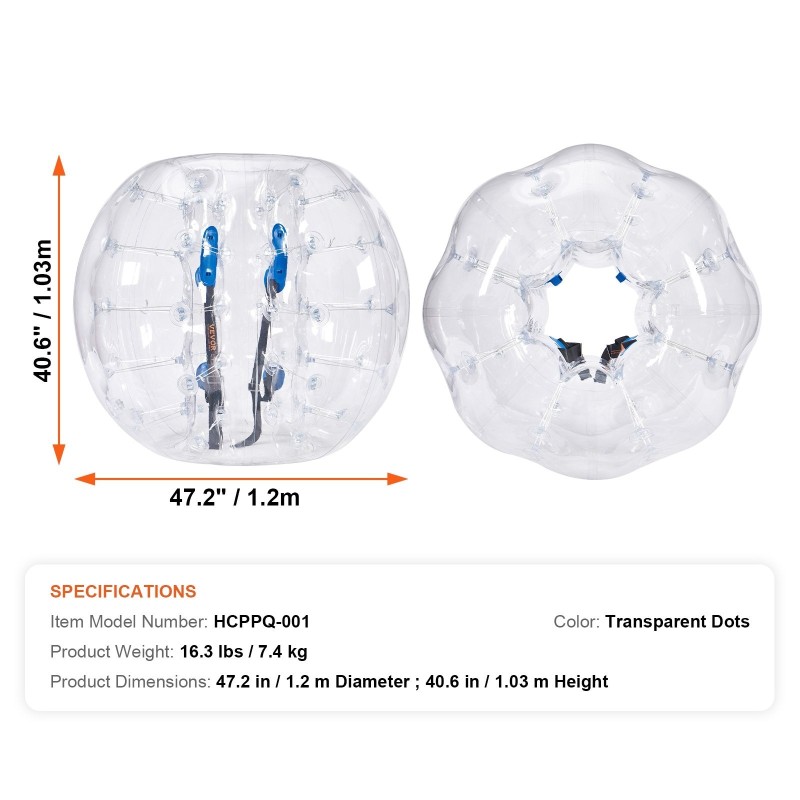 Täytettävä törmäyspallo 0,8 mm PVC halkaisija 1,2 m 1 kpl