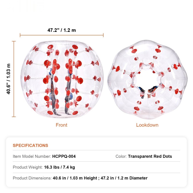 Törmäyspallo 1,2 m PVC 0,8 mm teineille ja aikuisille ulkoleikkeihin