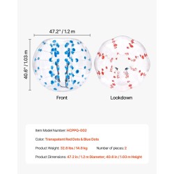 Ilmatäytteiset törmäyspallot 0,8mm PVC 2 kpl 1,2m halkaisija teini-ikäisille ja aikuisille