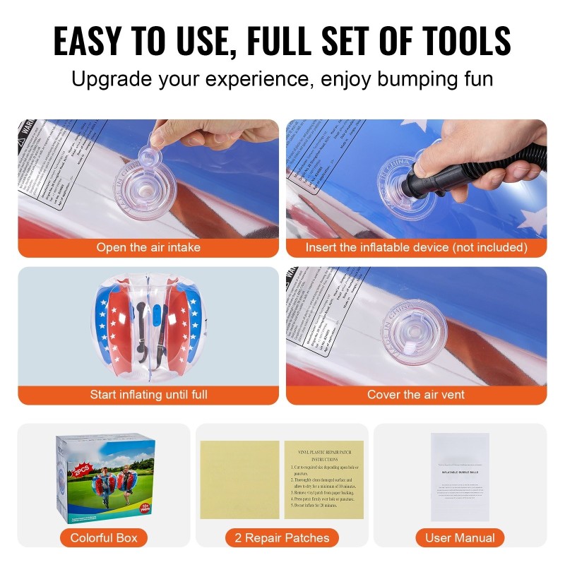 Täytettävät törmäyspallot 2 kpl 0,3 mm PVC-muovia 1,2 m halkaisija ulkopeleihin