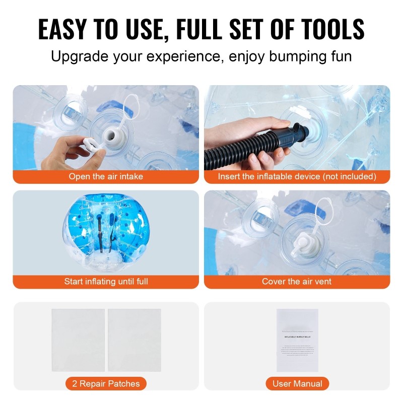 Ilmatäytettävä törmäyspallo 0,8 mm PVC 1 kpl 1,5 m halkaisija ulkokäyttöön