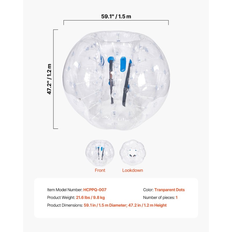 Törmäilypallo 0,8 mm PVC 1 kpl 1,5 m ulkoleikkeihin teiniikäisille ja aikuisille