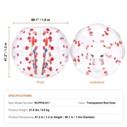 Puhallettava törmäyspallo 1 kpl 1,5 m 0,8 mm PVC-muovi nuorille ja aikuisille