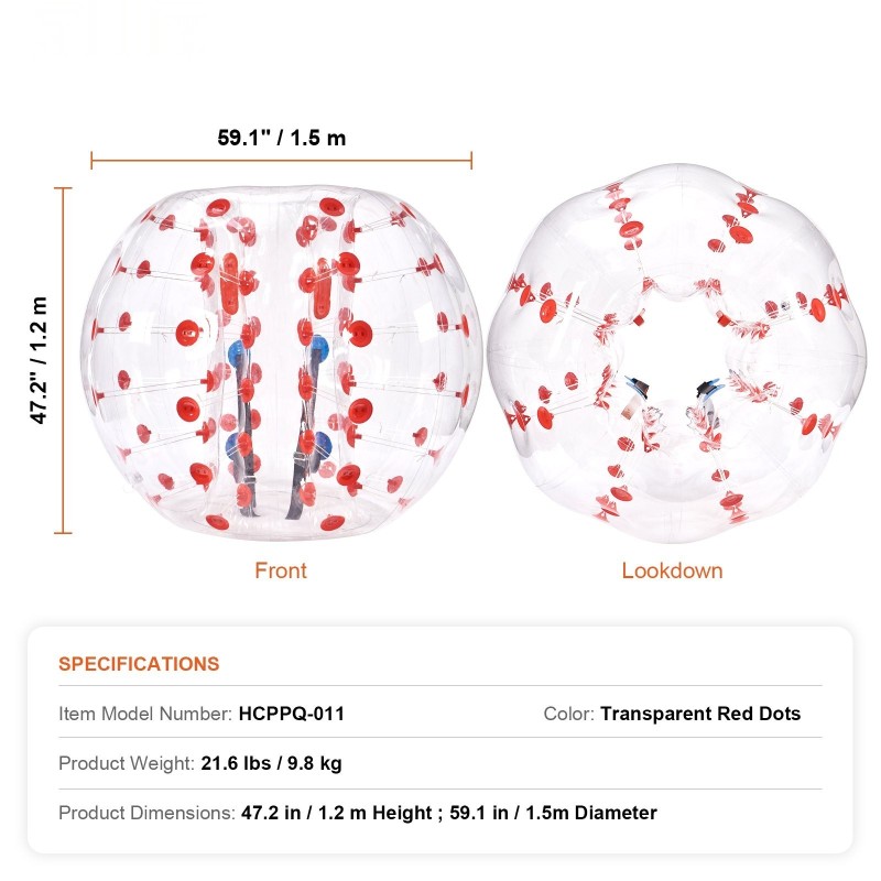 Puhallettava törmäyspallo 1 kpl 1,5 m 0,8 mm PVC-muovi nuorille ja aikuisille