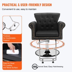 Kampaamotuoli PU-keinonahka valurautajalustalla hydraulinen 360 asteen kääntyvä portaattomasti säädettävä 150 kg