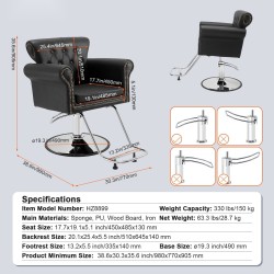 Kampaamotuoli PU-keinonahka valurautajalustalla hydraulinen 360 asteen kääntyvä portaattomasti säädettävä 150 kg