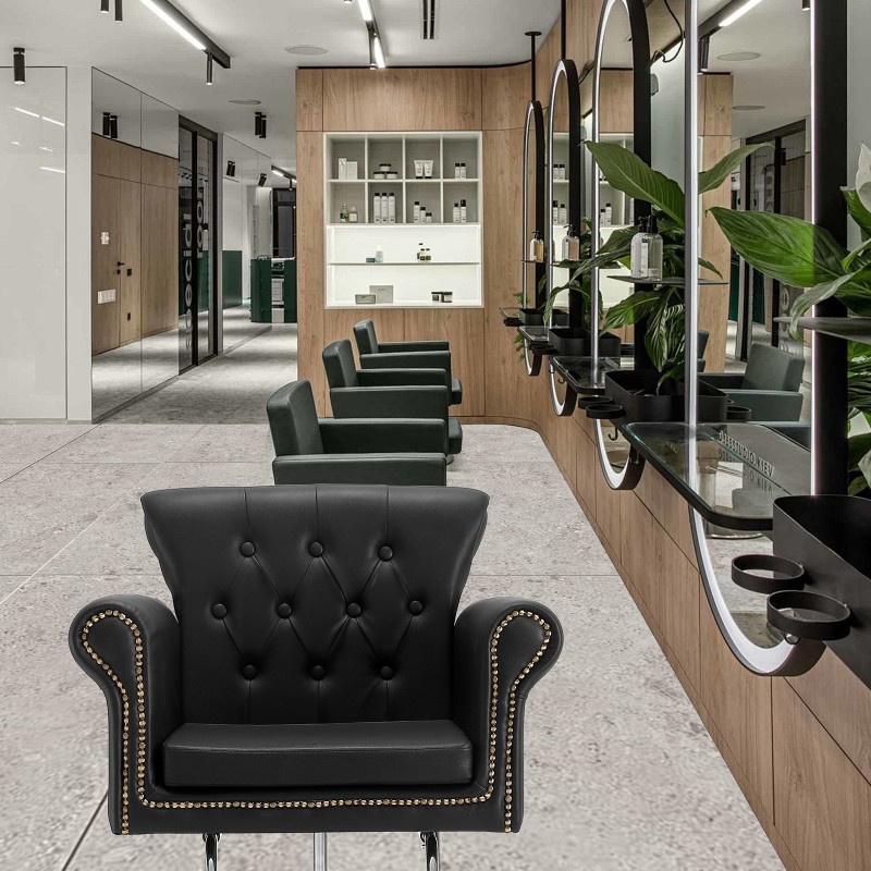 Kampaamotuoli PU-keinonahka valurautajalustalla hydraulinen 360 asteen kääntyvä portaattomasti säädettävä 150 kg