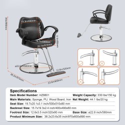 Kampaamotuoli PU-verhoilulla hydraulisella korkeussäädöllä 360 asteen pyörivä 150 kg kantavuus jalkatuella