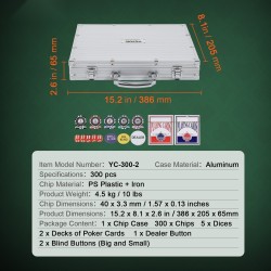 Pokerisetti 300 kpl 11,5 g pelimerkkejä alumiinisalkussa kortit mukana