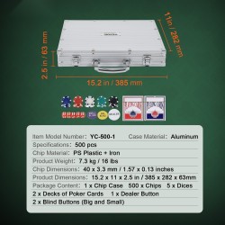 Pokerisetti 500 kpl 11,5 g pelimerkit alumiinisalkussa PS-muovi ja rauta