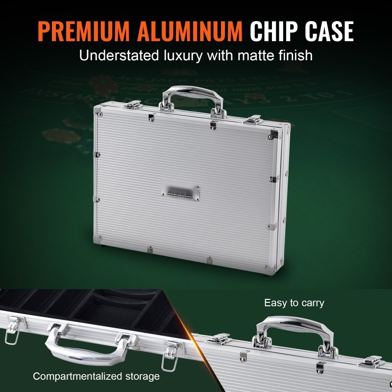 Pokerisetti 500 kappaleen 11,5 gramman painoiset kasinomerkit alumiinikotelossa korteilla