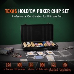 Pokerisetti 300 osaa 14 gramman savi ja muovipelimerkit muovikotelolla kotipeleihin