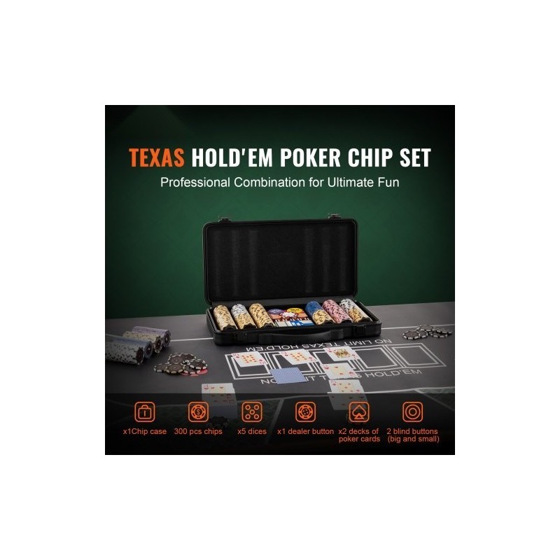 Pokerisetti 300 osaa 14 gramman savi ja muovipelimerkit muovikotelolla kotipeleihin