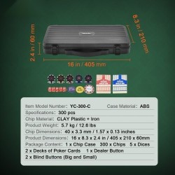 Pokerisetti 300 osaa 14 gramman savi ja muovipelimerkit muovikotelolla kotipeleihin