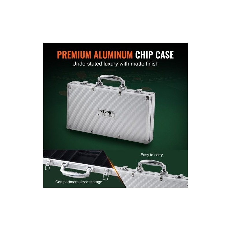 Pokerisetti 300 kappaletta 11,5 gramman kasinotyyliset pelimerkit alumiinisalkulla pelikortit napit nopat