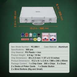 Pokerisetti 300 kappaletta 11,5 gramman kasinotyyliset pelimerkit alumiinisalkulla pelikortit napit nopat