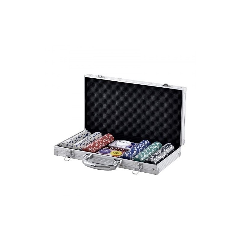 Pokerisetti 300 kappaletta 11,5 gramman kasinotyyliset pelimerkit alumiinisalkulla pelikortit napit nopat