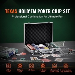 Pokerisetti 200 kappaleen 11,5 gramman polystyreeni ja rauta pelimerkit alumiinisalkussa