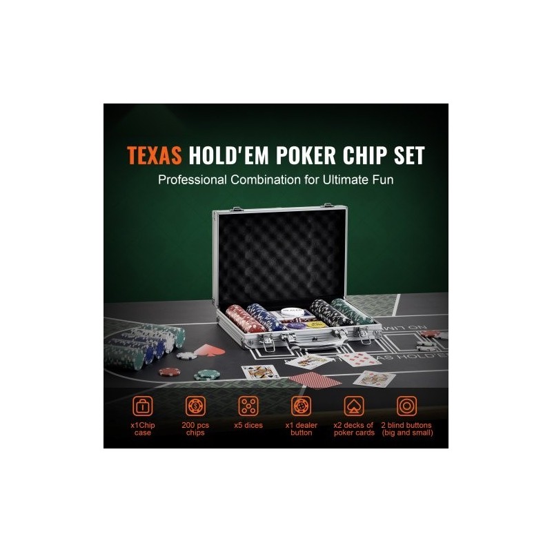 Pokerisetti 200 kappaleen 11,5 gramman polystyreeni ja rauta pelimerkit alumiinisalkussa