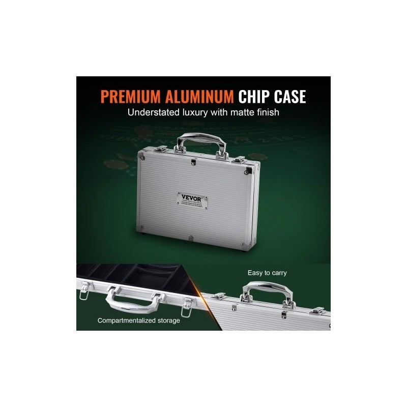 Pokerisetti 200 kappaleen 11,5 gramman polystyreeni ja rauta pelimerkit alumiinisalkussa