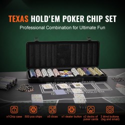 Pokerisetti 500 pelimerkkiä 14 gramman painoiset savipohjaiset merkit ABS-salkulla