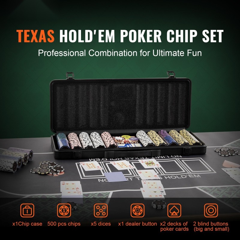 Pokerisetti 500 pelimerkkiä 14 gramman painoiset savipohjaiset merkit ABS-salkulla