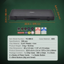 Pokerisetti 500 pelimerkkiä 14 gramman painoiset savipohjaiset merkit ABS-salkulla
