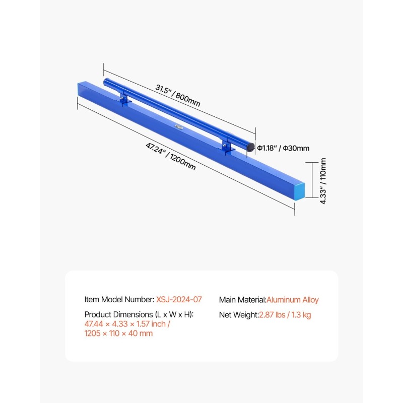 Betonitasoitin 48-tuumainen alumiiniseos integroidulla vatupassilla ja käännettävällä kahvalla