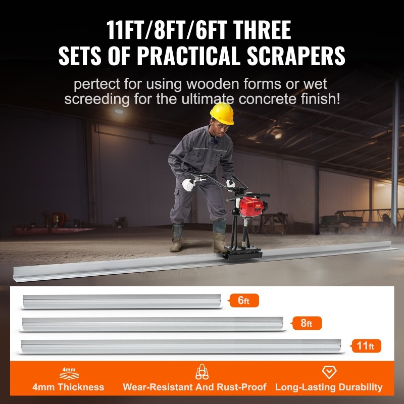 Bensiinikäyttöinen teräsrunkoinen betonitasain 1830/2445/3370 mm alumiinilatoilla 6500 kierrosta minuutissa värähtelymoottorilla