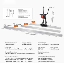 Bensiinikäyttöinen teräsrunkoinen betonitasain 1830/2445/3370 mm alumiinilatoilla 6500 kierrosta minuutissa värähtelymoottorilla