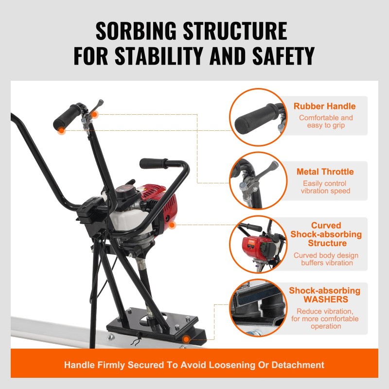 Bensiinikäyttöinen betonitasain 1830 mm alumiinilasta säädettävillä kahvoilla