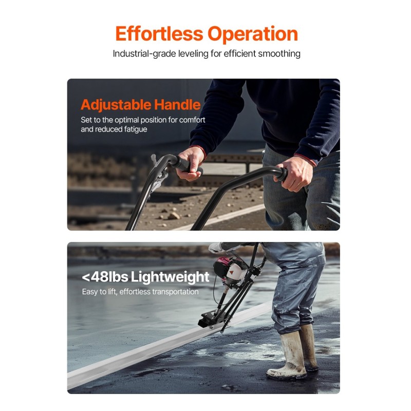 Bensiinikäyttöinen betonipintaussauva 1220 mm alumiinilastalla säädettävällä kahvalla 4-tahtinen tärinämoottori