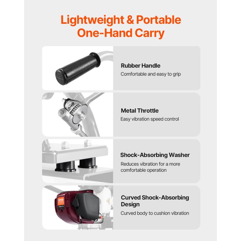 Bensiinikäyttöinen betonipintaussauva 1220 mm alumiinilastalla säädettävällä kahvalla 4-tahtinen tärinämoottori