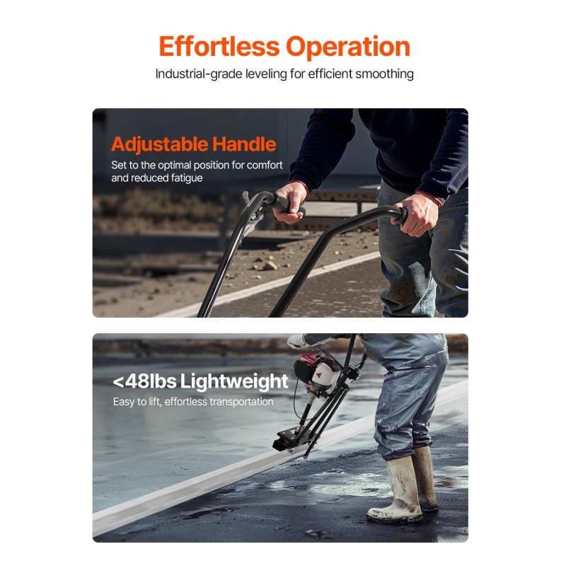 Bensiinikäyttöinen betonitasoitin kolmesataakuusikymmentäkuusi senttimetriä alumiinilautalla teräsrungolla nelitahtisella