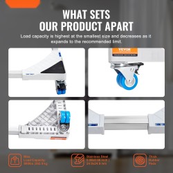 Säädettävä kodinkonejalusta ruostumatonta terästä pyörillä 381–615 mm