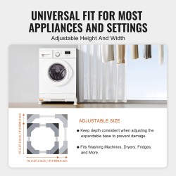 Säädettävä laitetaso pesukoneelle kuivausrummulle jääkaapille polypropeeni ja ruostumaton teräs 414–691 mm