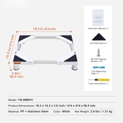 Säädettävä laitetaso pesukoneelle kuivausrummulle jääkaapille polypropeeni ja ruostumaton teräs 414–691 mm