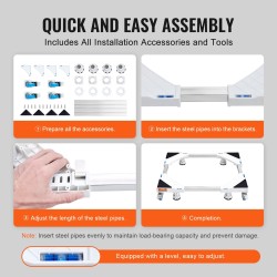 Säädettävä pesukone- ja jääkaappialusta 414–691 mm ruostumatonta terästä pyörillä