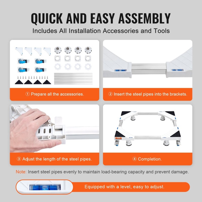 Säädettävä pesukone- ja jääkaappialusta 414–691 mm ruostumatonta terästä pyörillä
