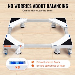Säädettävä pesukone- ja jääkaappialusta 414–691 mm ruostumatonta terästä pyörillä