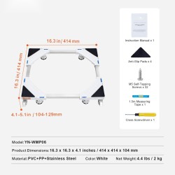 Säädettävä pesukone- ja jääkaappialusta 414–691 mm ruostumatonta terästä pyörillä