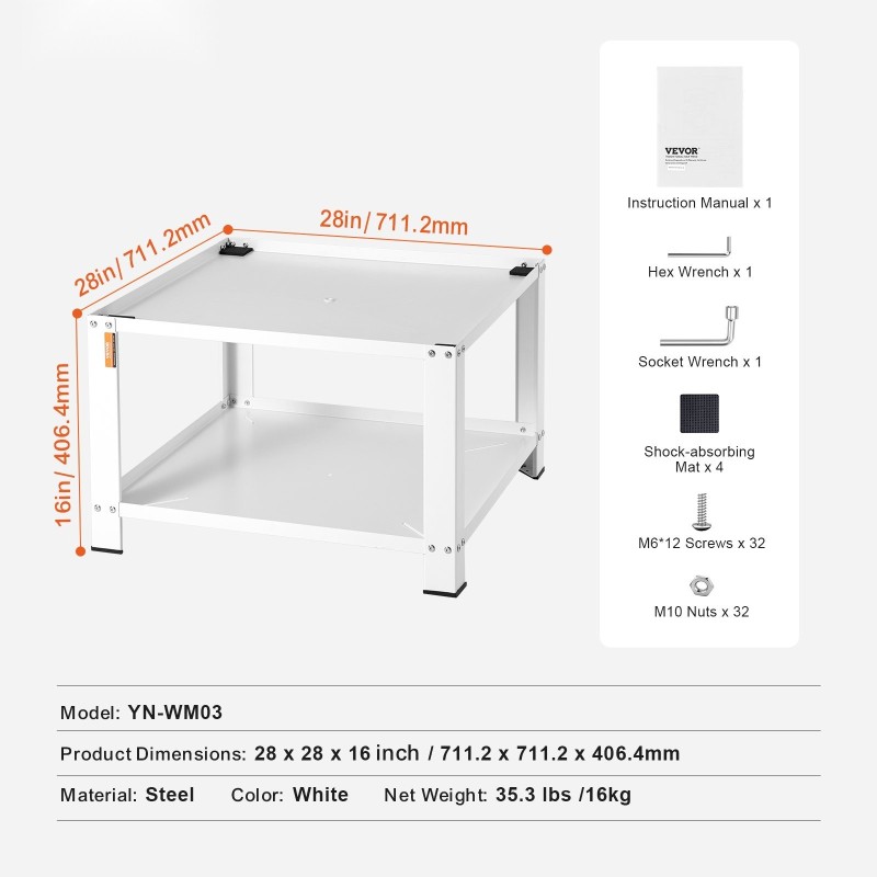 Koroketeline pesukoneille ja kuivausrummuille kylmävalssattu teräs 406 mm nostokorkeus säilytyshylly 299 kg