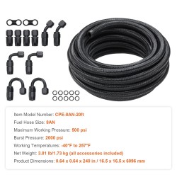 Polttoaineletkusarja 8AN 6 m nylon ja ruostumaton teräspunos 12 kääntyvää liitintä