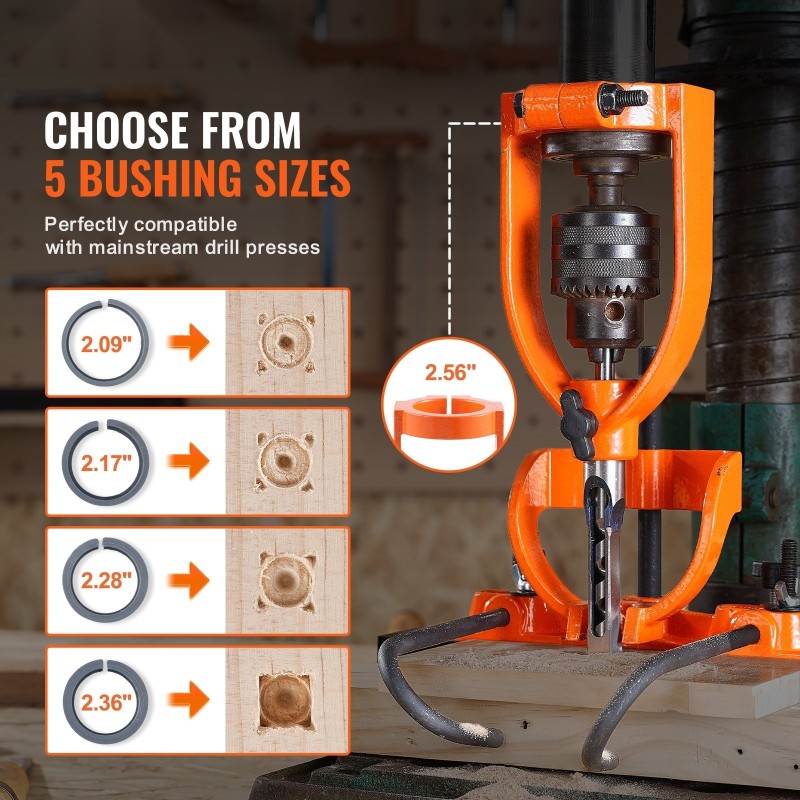 tappiliitoslisälaite pylväsporakoneelle puutöihin valurauta ja teräs neljä neliötalttaa viisi holkkia