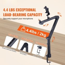 Pöytään kiinnitettävä alumiiniseosinen mikrofonivarsi 360 asteen kääntyvä säädettävä korkeus C-puristin kuulokepidike