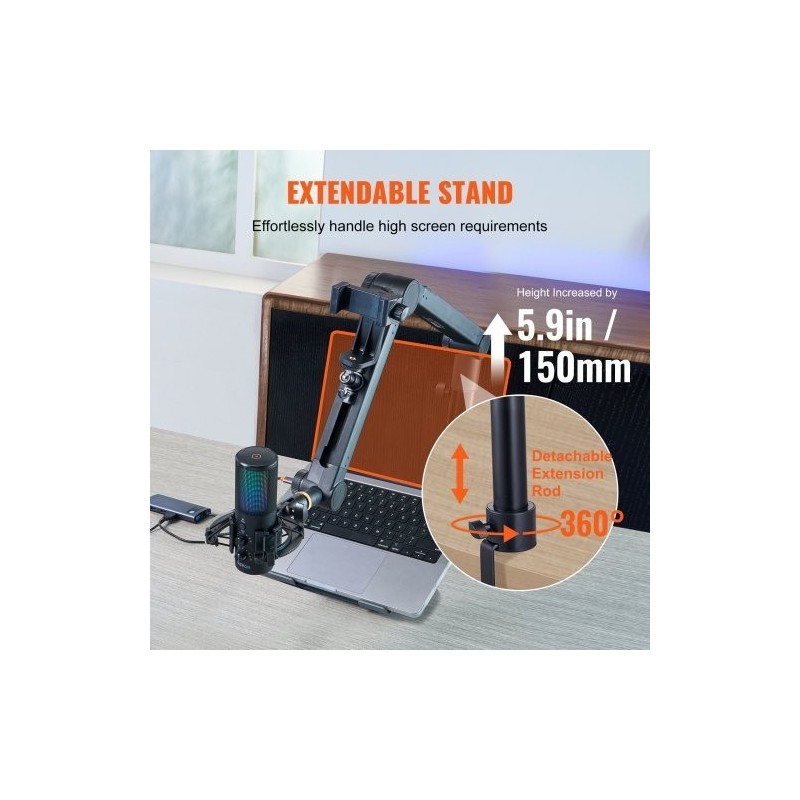 Pöytään kiinnitettävä alumiiniseosinen mikrofonivarsi 360 asteen kääntyvä säädettävä korkeus C-puristin kuulokepidike