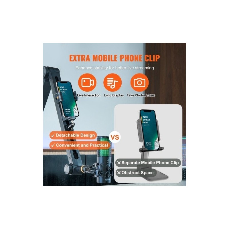 Pöytään kiinnitettävä alumiiniseosinen mikrofonivarsi 360 asteen kääntyvä säädettävä korkeus C-puristin kuulokepidike