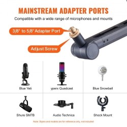 Pöytään kiinnitettävä alumiiniseosinen mikrofonivarsi 360 asteen kääntyvä säädettävä korkeus C-puristin kuulokepidike